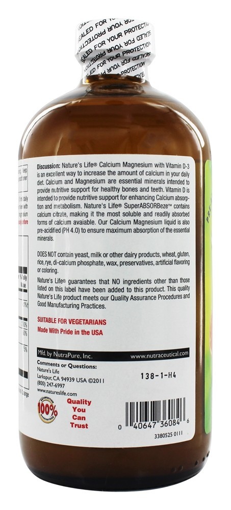 Superabsorbeze Cálcio Magnésio Líquido Fresco Laranja - 16 fl. oz. Nature's Life - Imagem 3