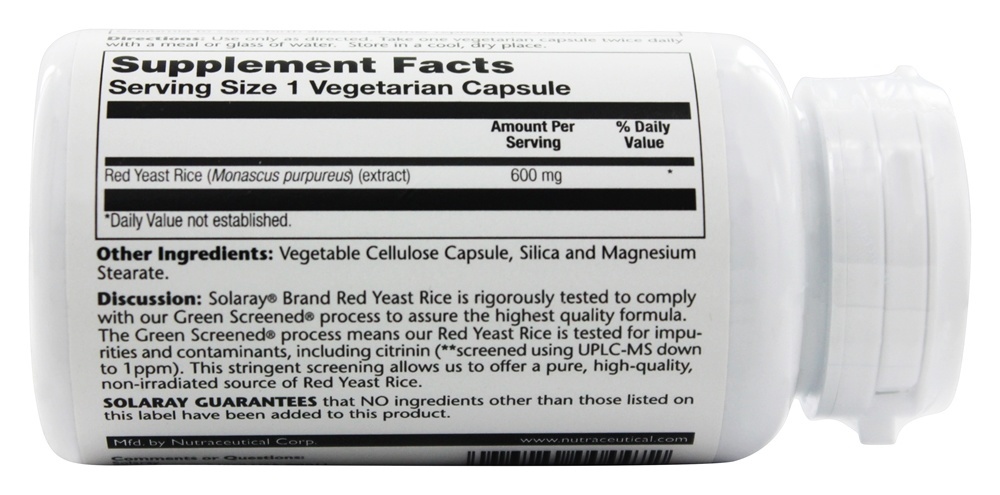 Arroz de fermento vermelho 600 mg. - Cápsulas vegetarianas 90 Solaray - Imagem 2