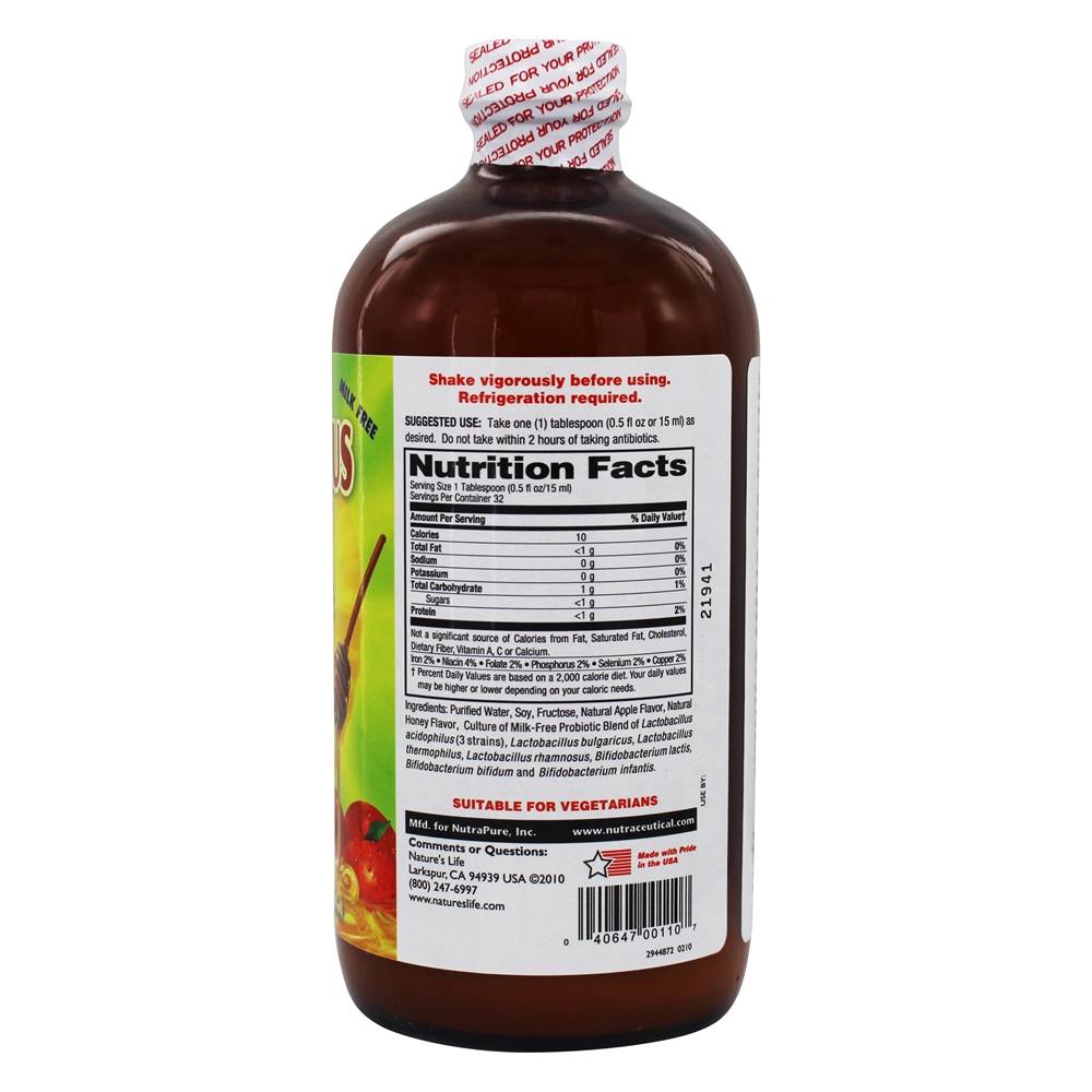 Acidophilus Líquido Probiotic Maçã Mel - 16 fl. oz. Nature's Life - Imagem 2