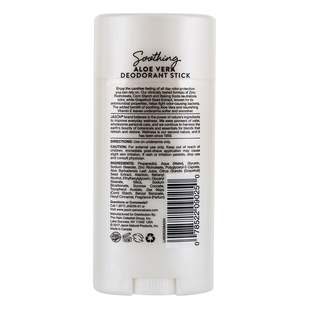 Clinicamente testado desodorante calmante Stick Aloe Vera - 2.5 oz. JASON Natural Products - Imagem 2