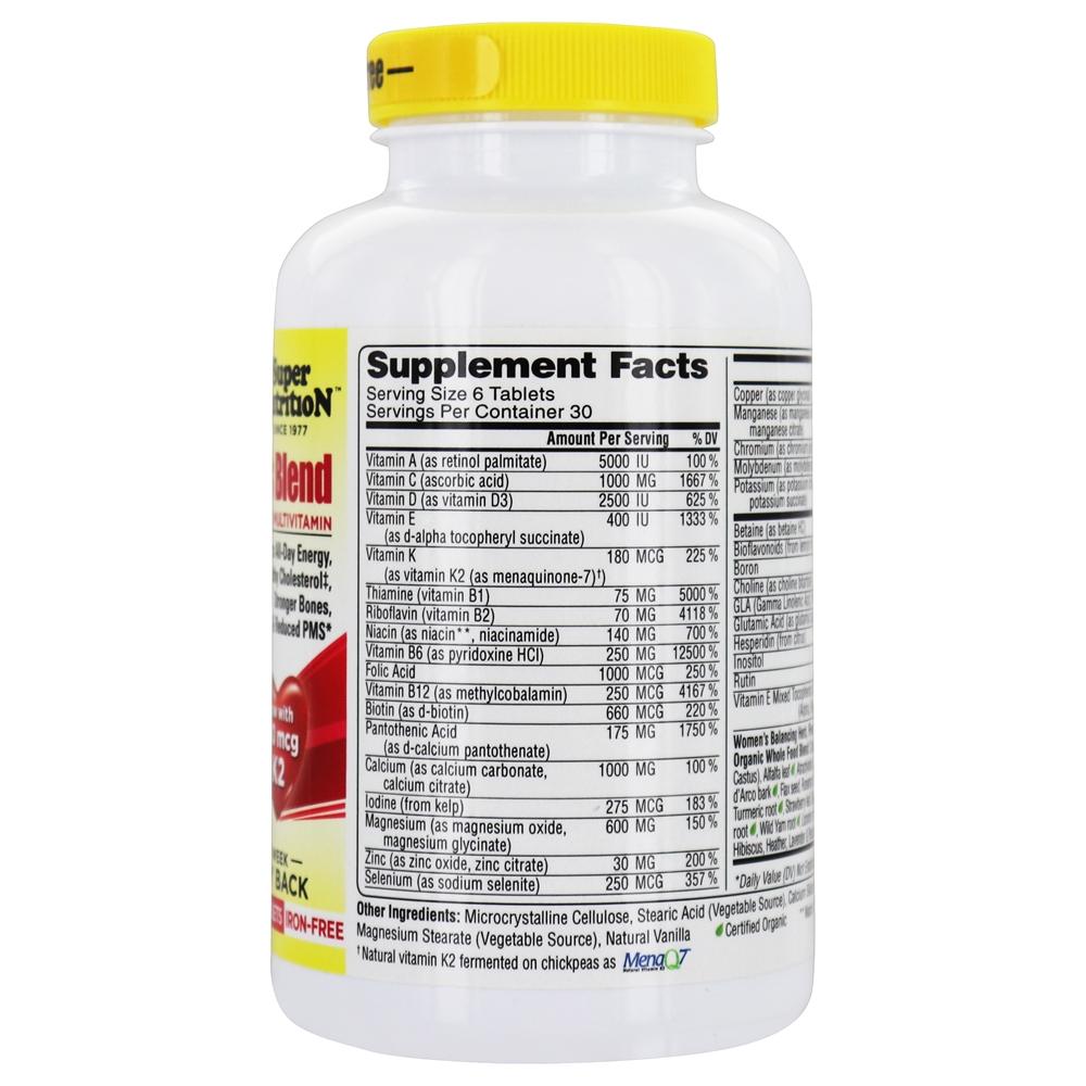 Mistura Feminina MultiVitamina Ferro Livre - 180 Tablets Super Nutrition - Imagem 2