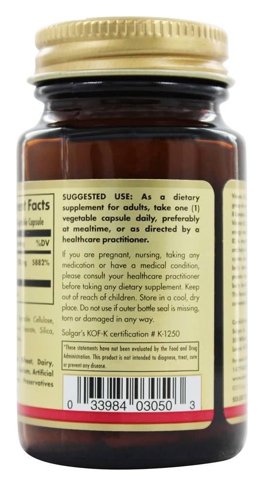 Vitamina B2 (Riboflavina) 100 mg. - Cápsulas vegetarianas 100 Solgar - Imagem 3