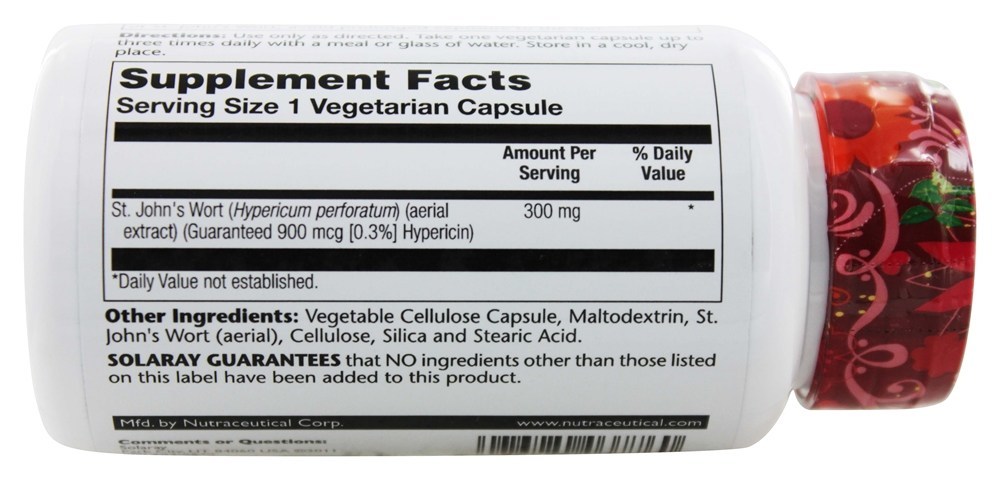 Potência Garantida Extrato de Wort de São João 300 mg. - Cápsulas vegetarianas 120 Solaray - Imagem 3