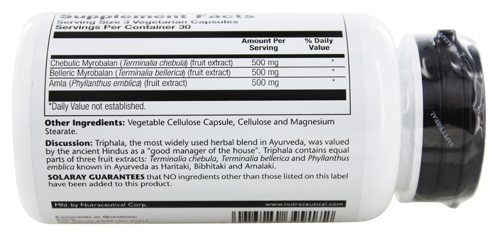 Ervas ayurvédicas Triphala 500 mg. - Cápsulas 90 Solaray - Imagem 3