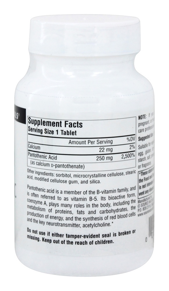 Ácido Pantotênico Vitamina B5 250 mg. - 100 Tablets Source Naturals - Imagem 2