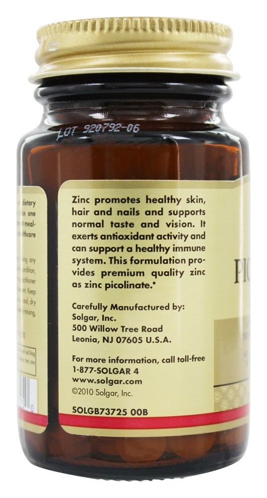 Picolinato de Zinco 22 mg. - 100 Tablets Solgar - Imagem 4