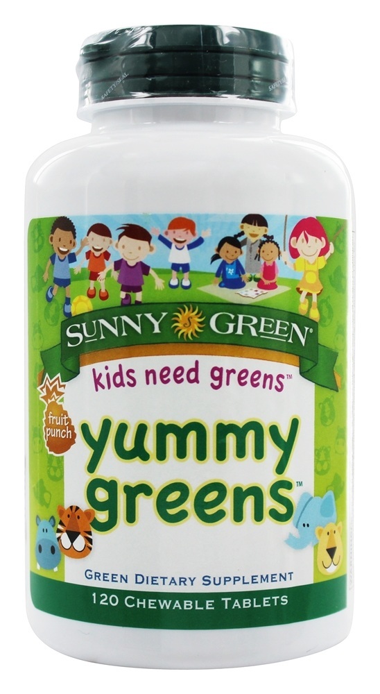 Yummy Greens Suplemento Infantil Sabor Ponche de Frutas - 120 comprimidos mastigáveis Sunny Green