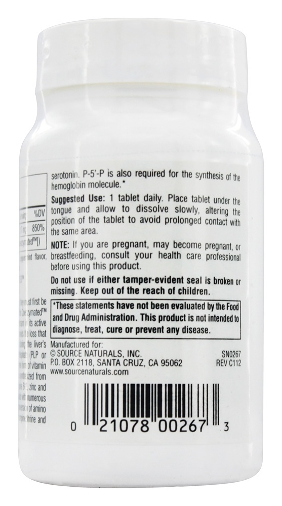 B6 Coenzimada Sublingual 25 mg. - 120 Tablets Source Naturals - Imagem 3