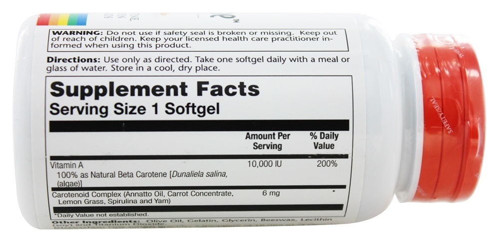 Caroteno Alimentar Natural 10,000 UI - 200 Softgels Solaray - Imagem 2