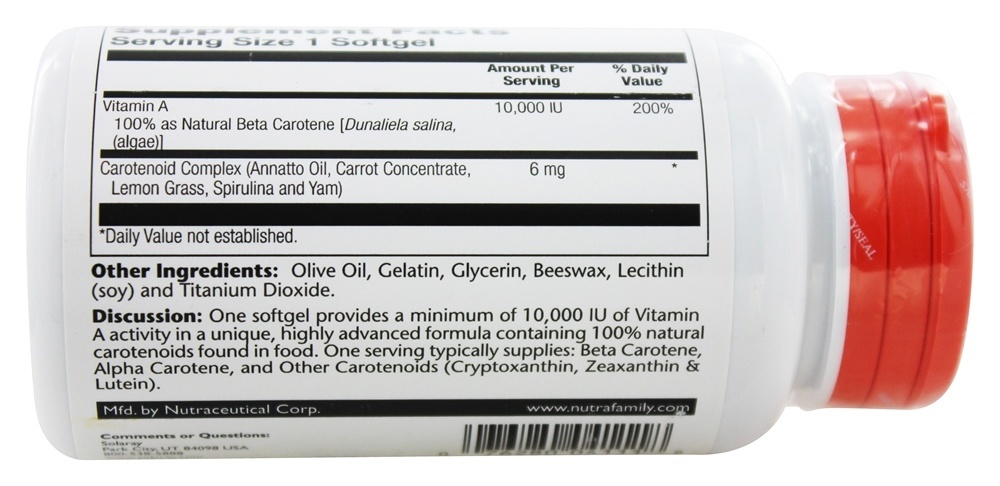 Caroteno Alimentar Natural 10,000 UI - 200 Softgels Solaray - Imagem 3