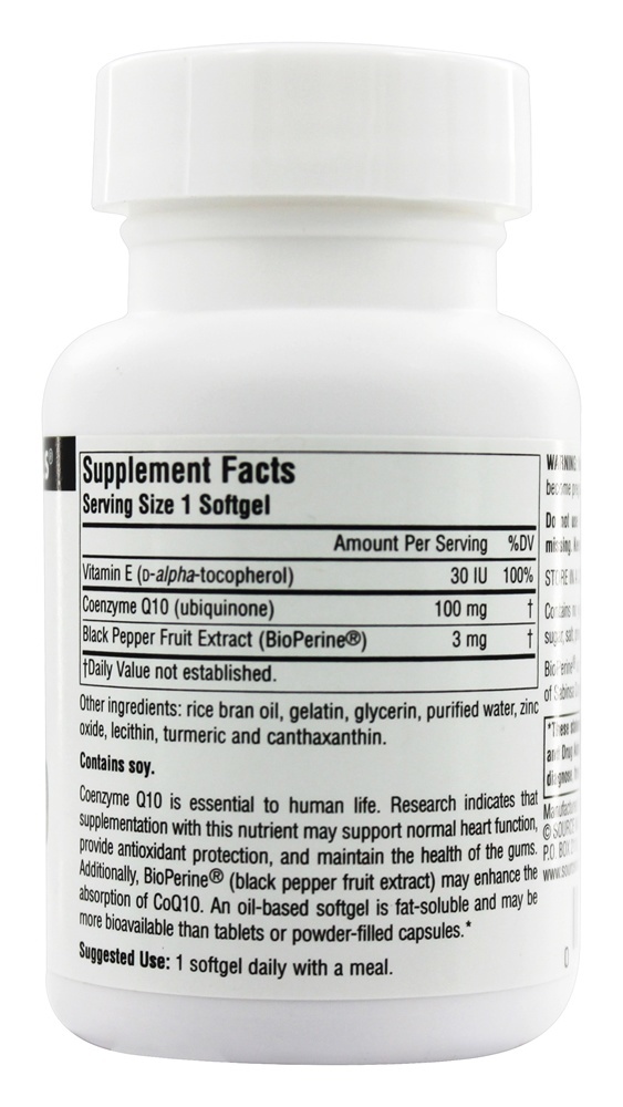 Coenzima Q10 com Bioperine 100 mg. - 60 Softgels Source Naturals - Imagem 2