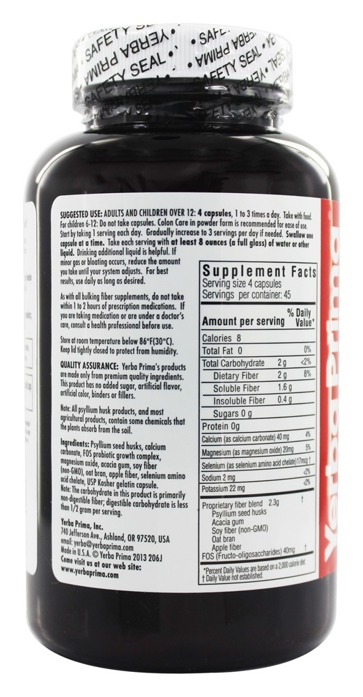 Colon Care Para a Saúde do Cólon 625 mg. - Cápsulas 180 Yerba Prima - Imagem 2