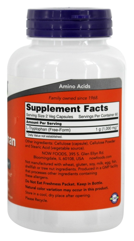 L-Triptofano 500 mg. - Cápsulas vegetarianas 120 NOW Foods - Imagem 2