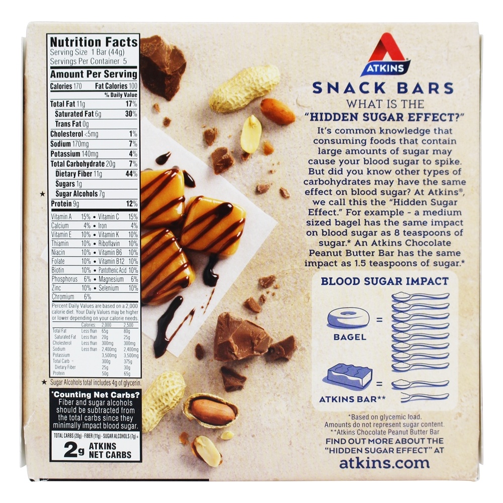 Lanche Barras Caixa Caramelo Chocolate Amendoim Nogado - 5 Barras Atkins - Imagem 2