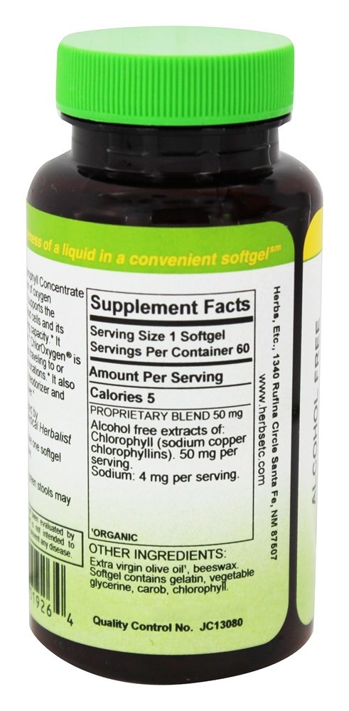 ChlorOxygen Clorofila Concentrada Sem Álcool - 60 Softgels Herbs Etc - Imagem 3