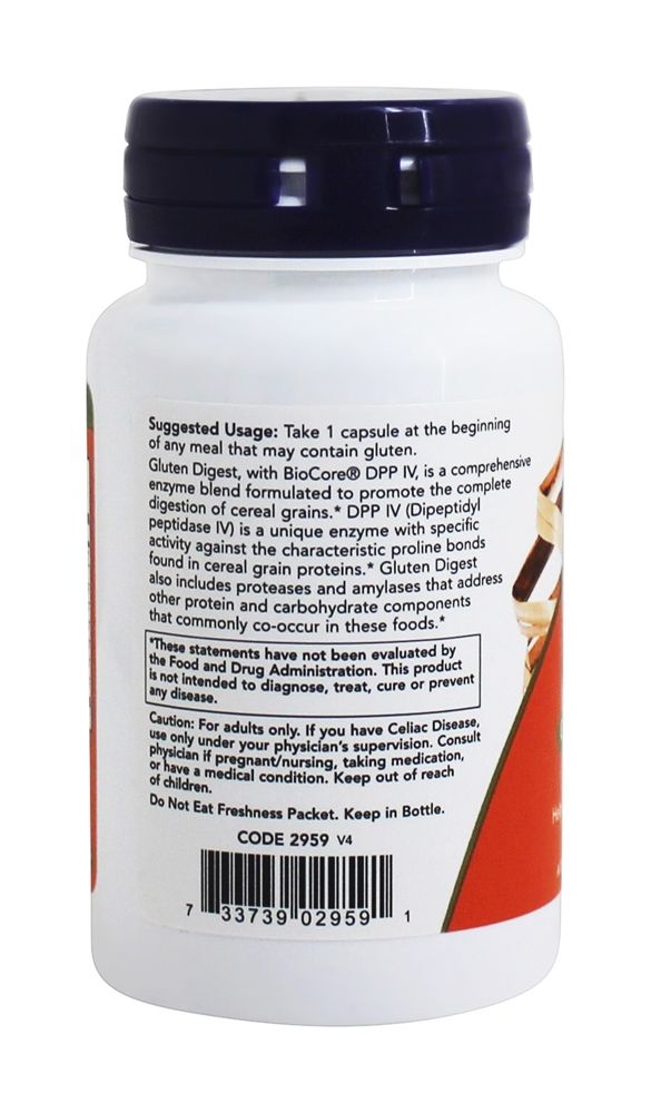 Suporte Gastro-Intestinal do Gluten Digest - 60 Cápsula (s) vegetal (s) NOW Foods - Imagem 3