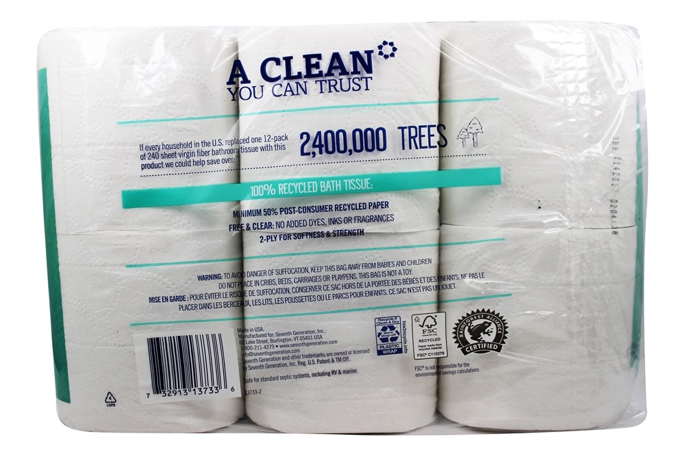 Tecidos do banheiro 100 % reciclado 2 Dobra 240 Sheets - 12 Rolo (s) Seventh Generation - Imagem 2