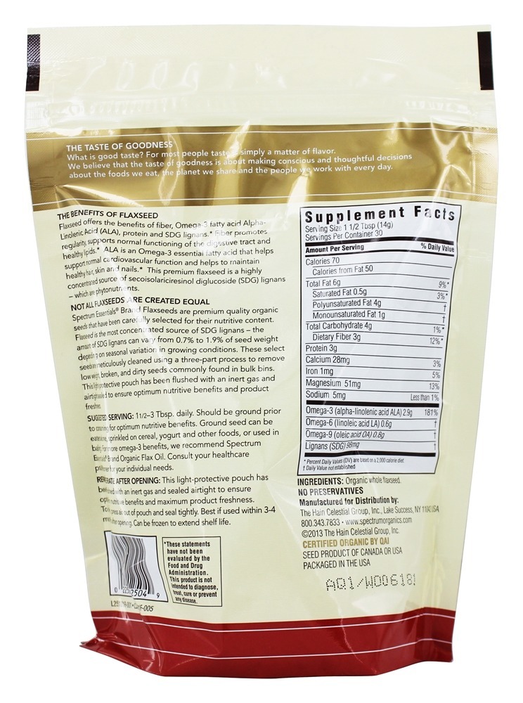 Flaxseed Premium Orgânico - 15 oz. Spectrum Essentials - Imagem 2