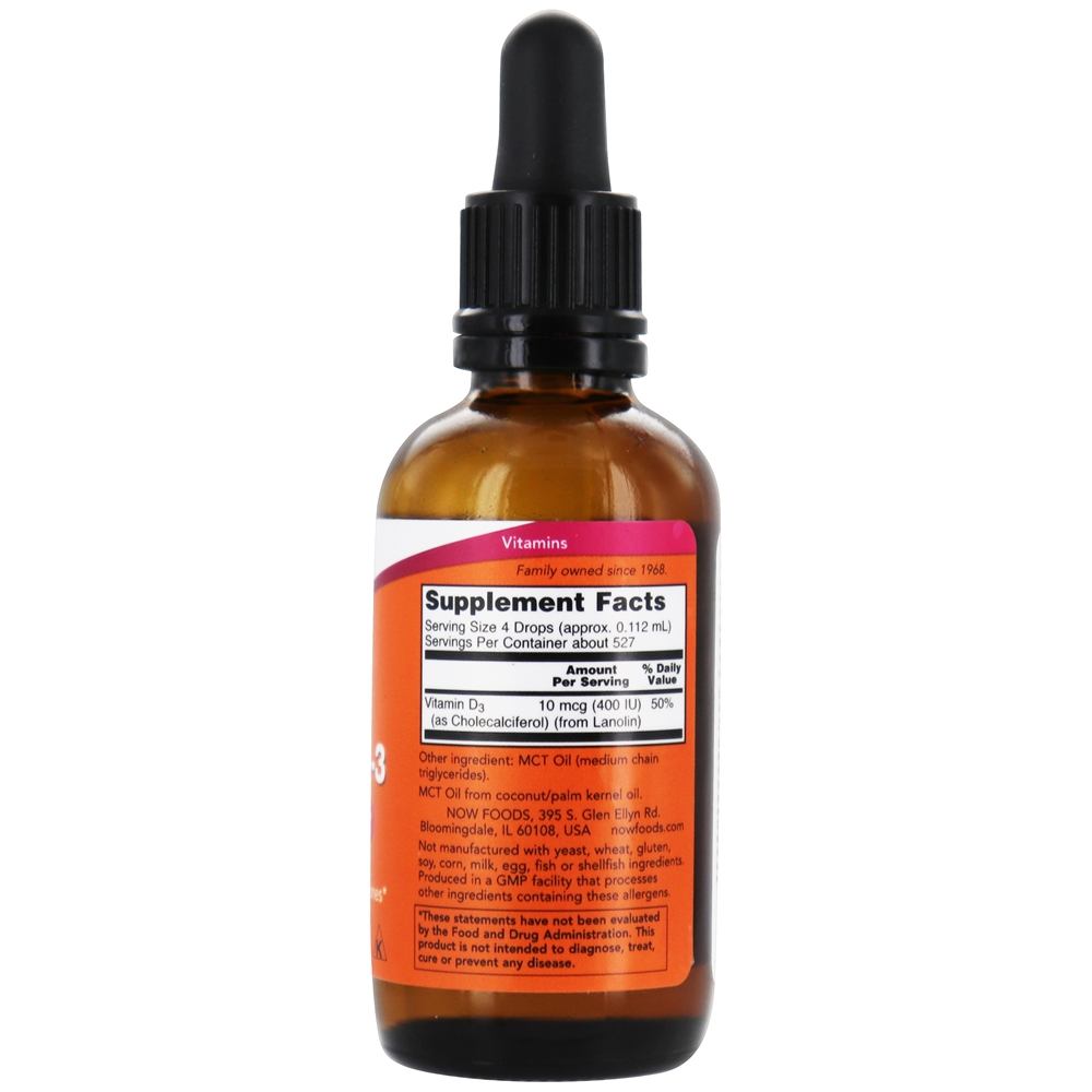 Vitamina D3 Líquida 400 UI - 2 fl. oz. NOW Foods - Imagem 2