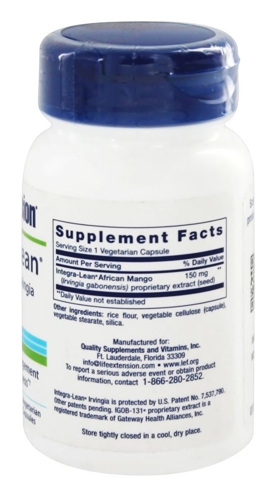 Integração-Inclinar Irvingia Gabonensi Africano Manga 150 mg. - Cápsulas vegetarianas 60 Life Extension - Imagem 2