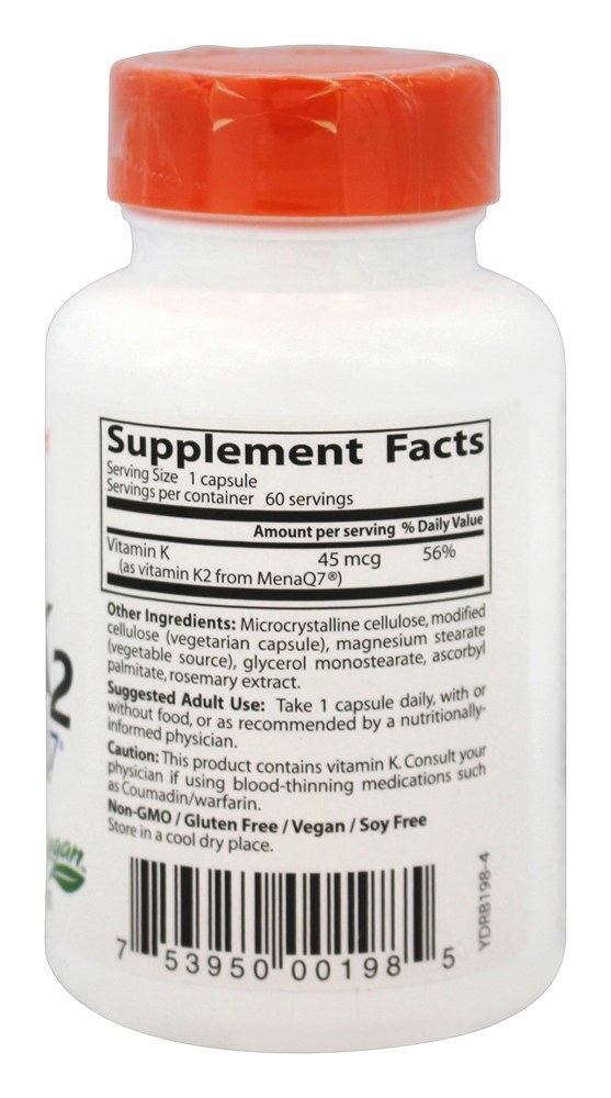 Vitamina K2 MK7 Natural com MenaQ7 45 mcg. - Cápsulas vegetarianas 60 Doctor's Best - Imagem 2