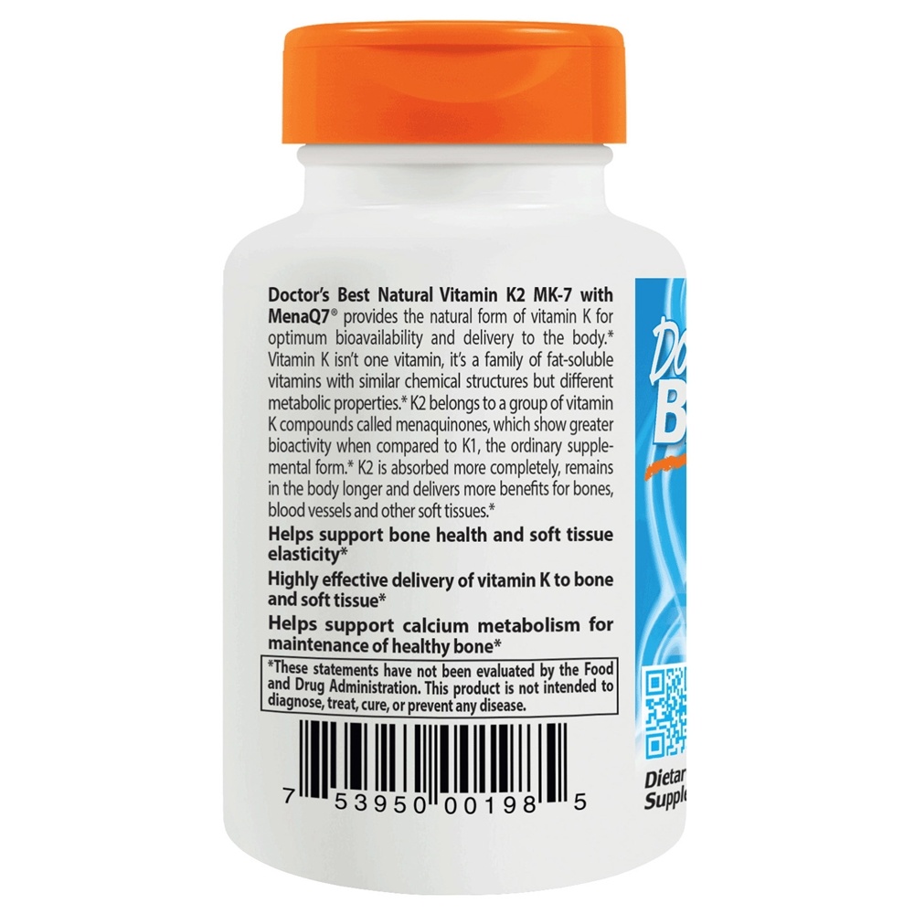 Vitamina K2 MK7 Natural com MenaQ7 45 mcg. - Cápsulas vegetarianas 60 Doctor's Best - Imagem 3