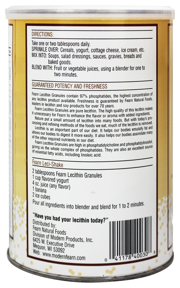 Grânulos de lecitina - 16 oz. Fearn - Imagem 3