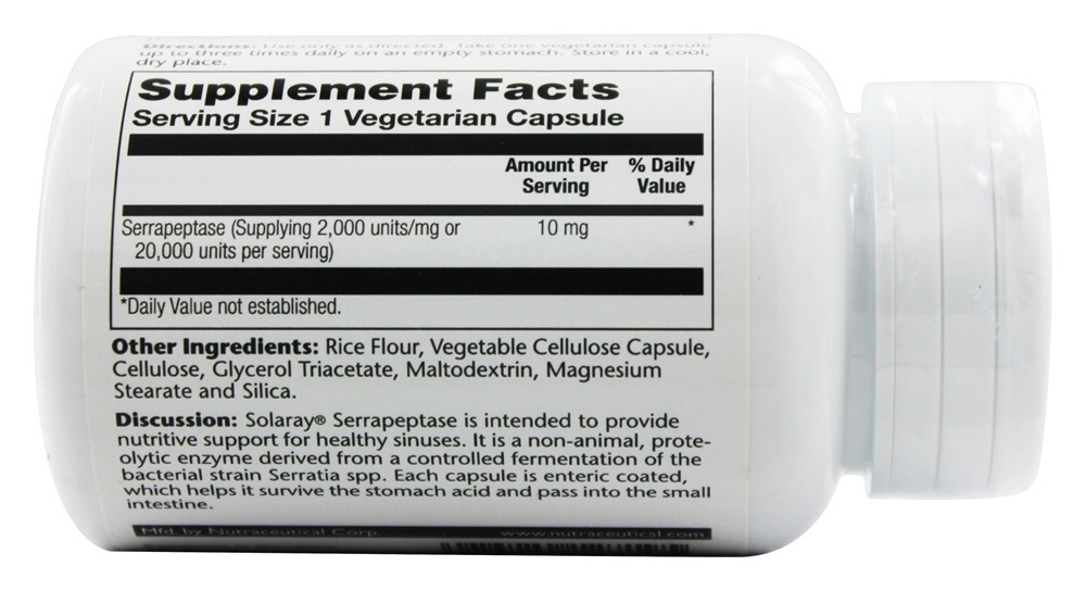 Serrapeptase Entra Coated 10 mg. - Cápsulas vegetarianas 90 Solaray - Imagem 2