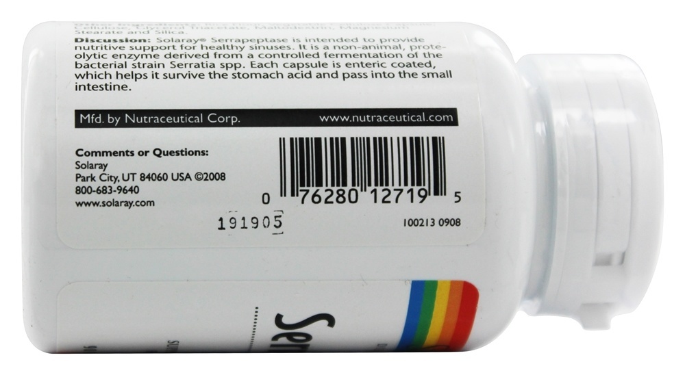 Serrapeptase Entra Coated 10 mg. - Cápsulas vegetarianas 90 Solaray - Imagem 4