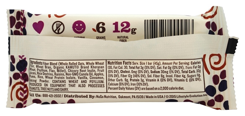 Fiber d'Lish Bar Canela Passa - 1.6 oz. NuGo Nutrition - Imagem 2
