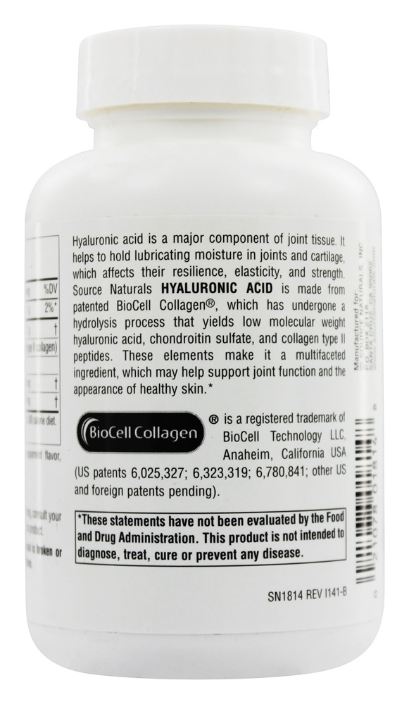 Ácido Hialurônico 100 mg. - 60 Tablets Source Naturals - Imagem 3