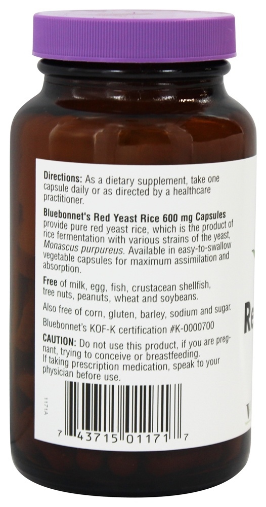 Arroz de fermento vermelho 600 mg. - Cápsulas vegetarianas 120 Bluebonnet Nutrition - Imagem 3