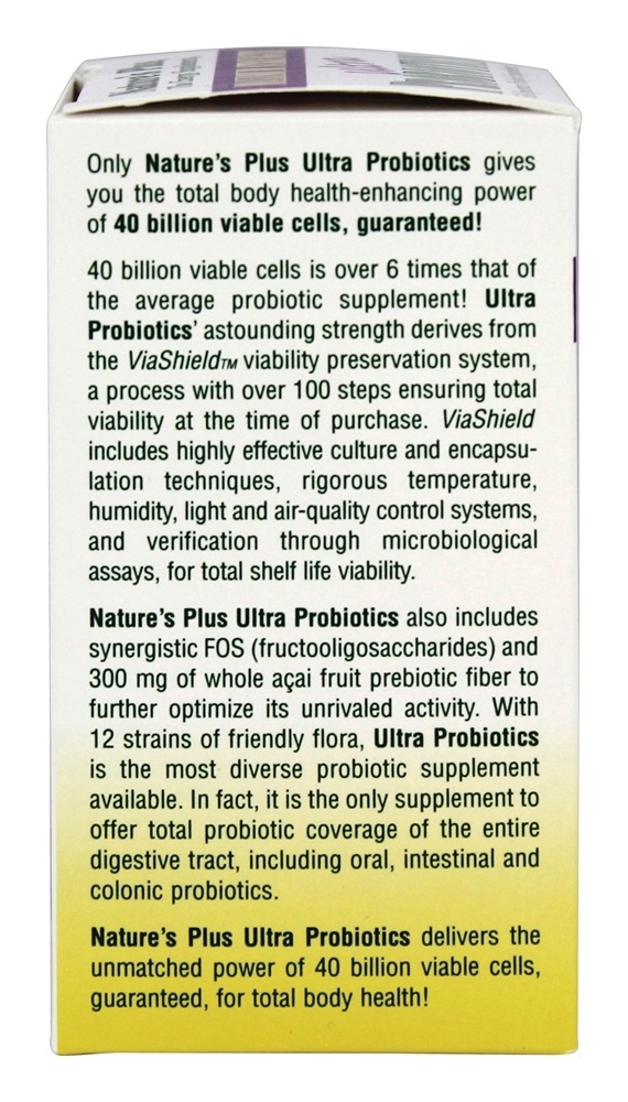 Ultra probióticos com força máxima do ViaShield 40 Bilhões de UFC - Cápsulas vegetarianas 60 Natures Plus - Imagem 3