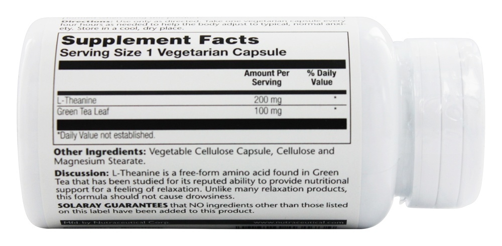 L-Teanina Fórmula Anti-Stress 200 mg. - Cápsulas vegetarianas 90 Solaray - Imagem 2