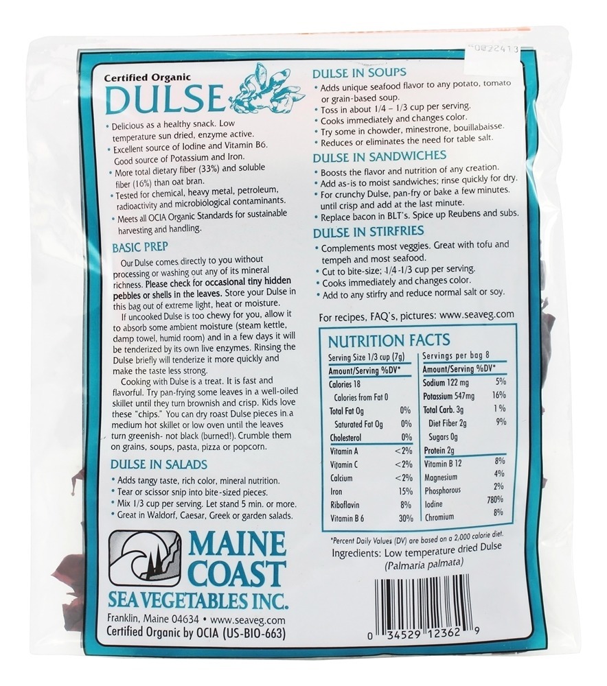 Dulse Atlântico Selvagem - 2 oz. Maine Coast Sea Vegetables - Imagem 2