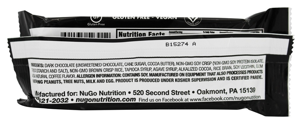 Barra De Chocolate Escuro Mocha De Chocolate - 1.76 oz. NuGo Nutrition - Imagem 3
