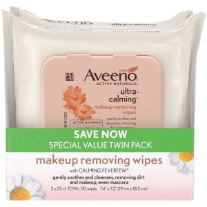 Aveeno Active Naturals Ultra-Calming Makeup Removing Wipes -- 25 Wipes Each / Pack of 2