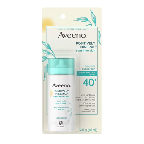 Aveeno Positively Mineral Sensitive Skin Face Milk Sunscreen SPF 40 -- 1.4 fl oz