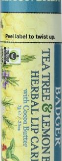 Badger Organic Cocoa Butter Lip Balm Tea Tree & Lemon Balm -- 0.25 oz