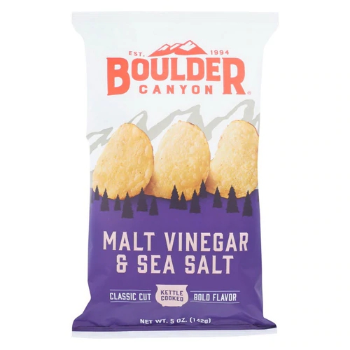 Boulder Canyon Kettle Cooked Potato Chips Malt Vinegar & Sea Salt -- 5 oz