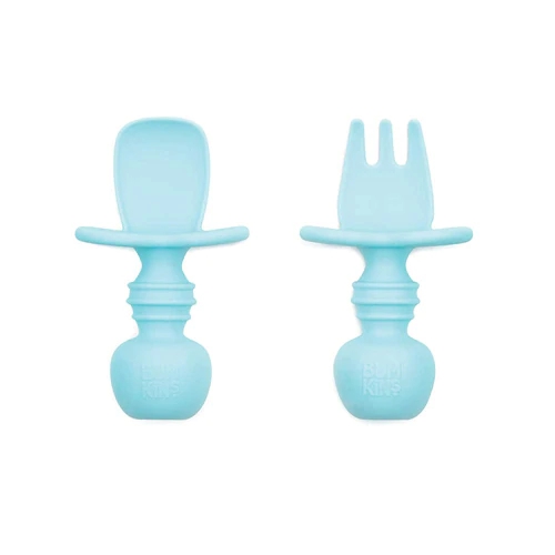 Bumkins Chewtensils Baby Spoon and Fork Set - Blue -- 2 Pack