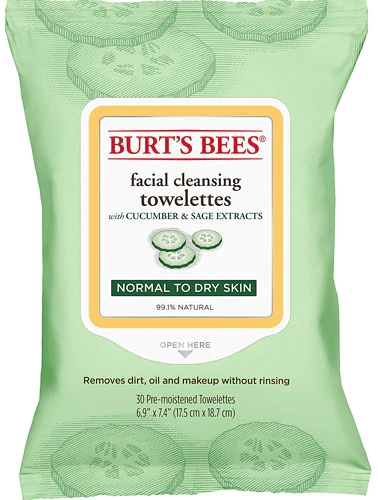 Burt's Bees Facial Cleansing Towelettes for Normal to Dry Skin Cucumber and Sage -- 30 Towelettes