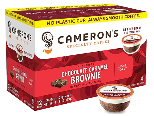 Cameron's Specialty Coffee Betterbrew Flavored Light Roast Eco Coffee Pods Chocolate Caramel Brownie -- 12 Pods