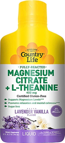 Country Life Liquid Magnesium Citrate plus L-Theanine Lavender Vanilla -- 400 mg - 32 fl oz