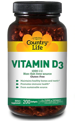 Country Life Vitamin D3 -- 1000 IU - 200 Softgels
