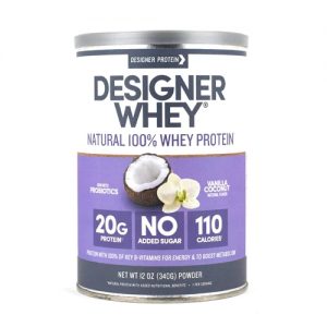 Designer Protein Natural 100% Whey Protein Powder Vanilla Coconut -- 12 oz