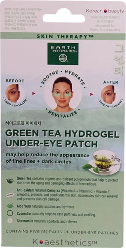 Earth Therapeutics Green Tea Hydrogel Under-Eye Patch -- 5 Under-Eye Patches