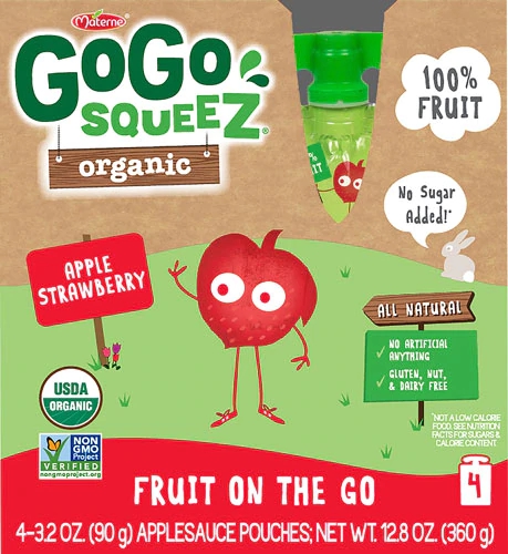 GoGo Squeez Organic Fruit On The Go Apple Strawberry -- 4 Pouches