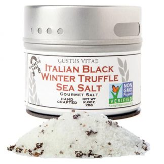 Gustus Vitae Gourmet Salt in Magnetic Tin Italian Black Truffle Sea Salt -- 2.7 oz