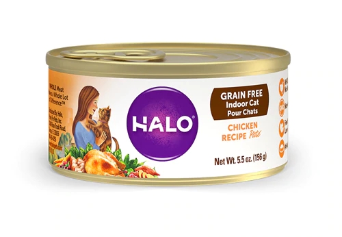 Halo Purely For Pets Grain Free Indoor Pate Cat Food Chicken Recipe -- 5.5 oz Each / Pack of 12